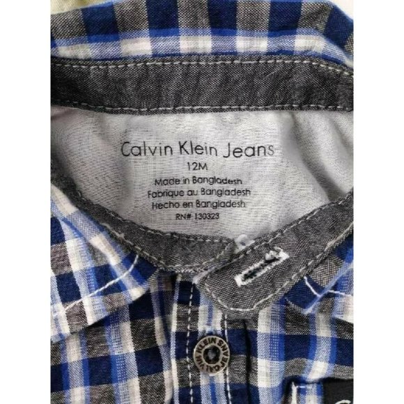 Calvin Klein Shirt Pants Set Button Front Blue Plaid Khaki 12M Infant Outfit - Picture 6 of 10